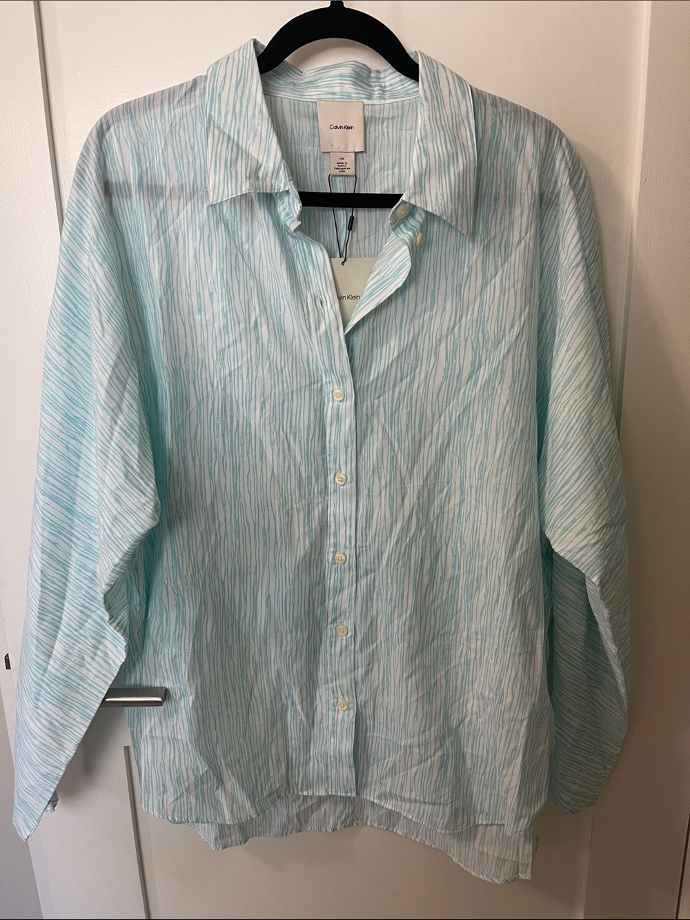 Calvin Klein Men’s Mint Blue Striped Button-Down Shirt